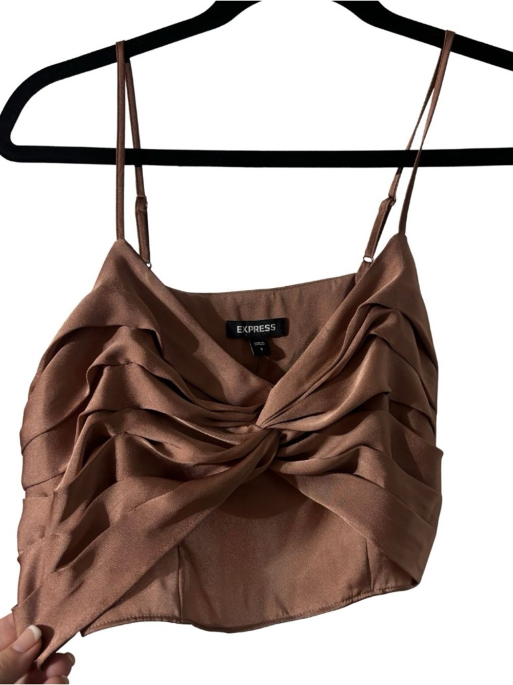 Express Satin Twist-Front Cami in Brown